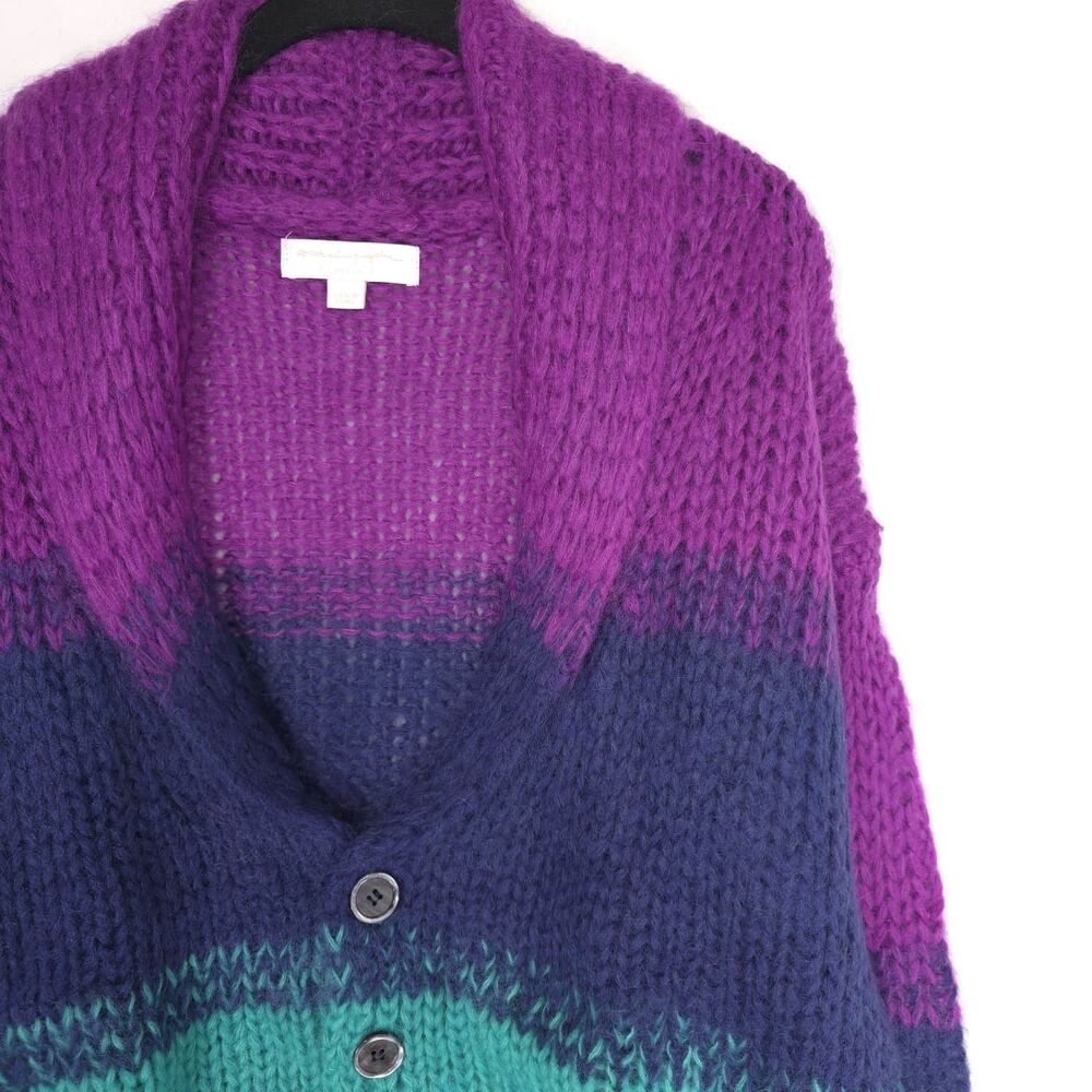 SPIRITUAL GANGSTER New Royce Stripe Cardigan MEDIUM Mohair Wool Blend Colorblock - Picture 5 of 9
